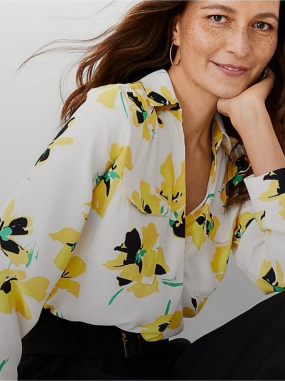 Ann Taylor Yellow Floral Button-Up Blouse